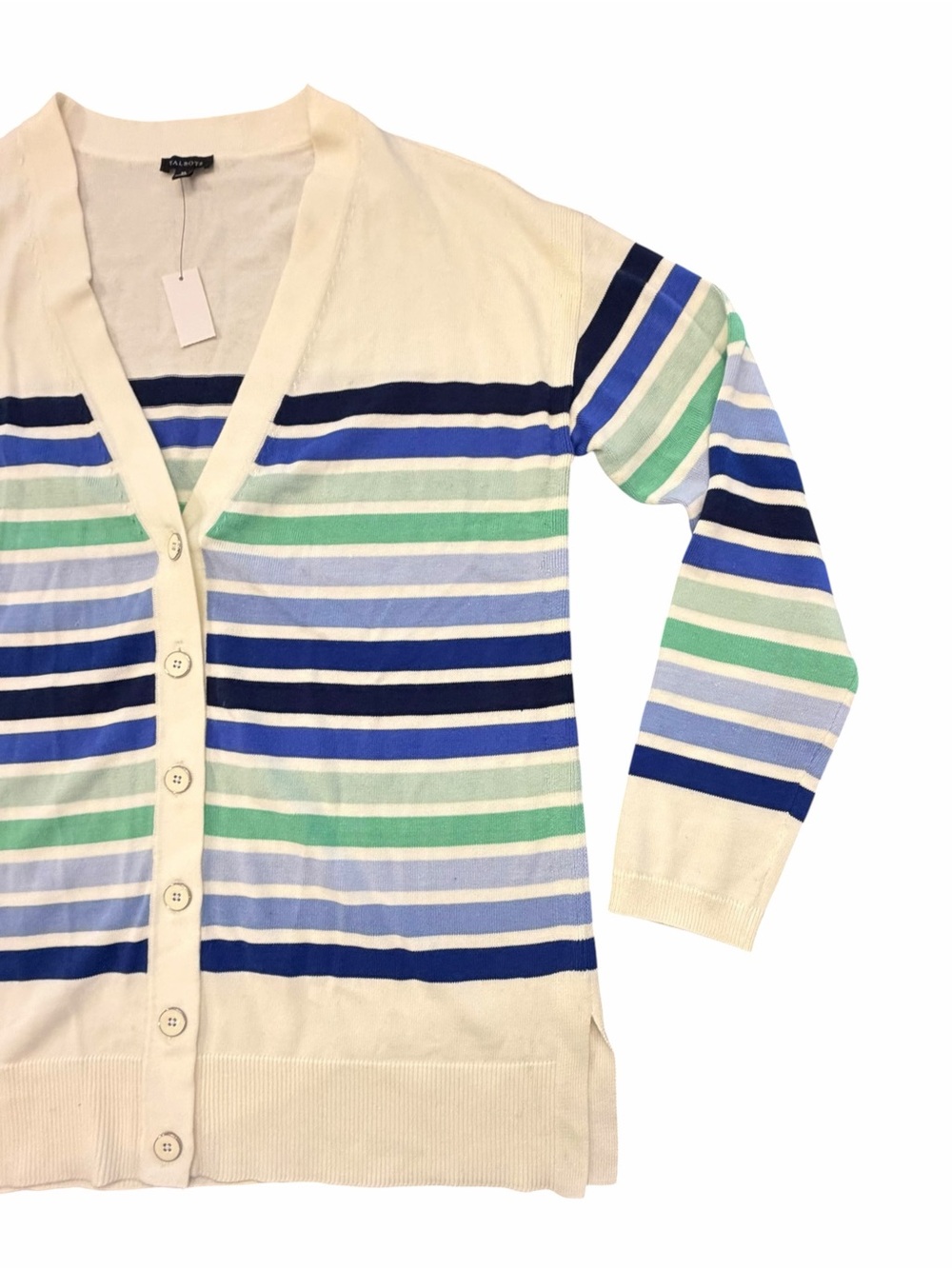 NEW Talbots Girlfriend Cardigan Sweater Button Front Multi Color Stripe Medium